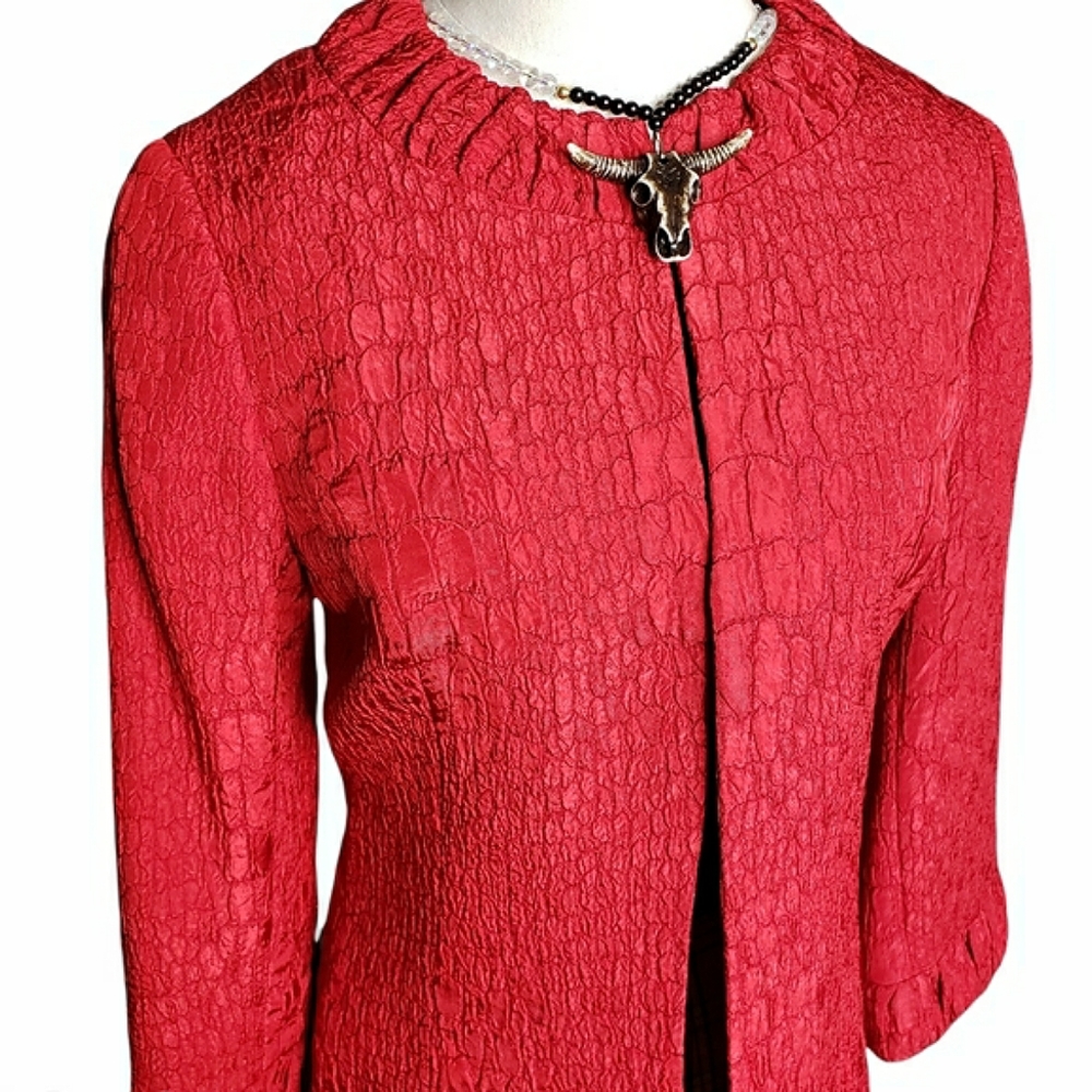 Tahari by Arthur Levine Jacquard Jacket One Button Trendy Color Holidays Events